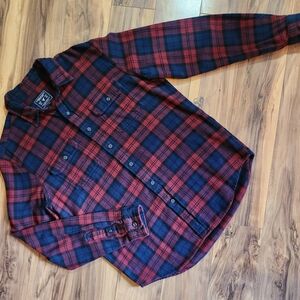 American Eagle Outfitters Navy and Red Flannel Shirt 100% Cotton Size M